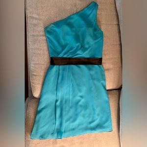 David’s Bridal One Shoulder Turquoise Bridesmaid Dress
